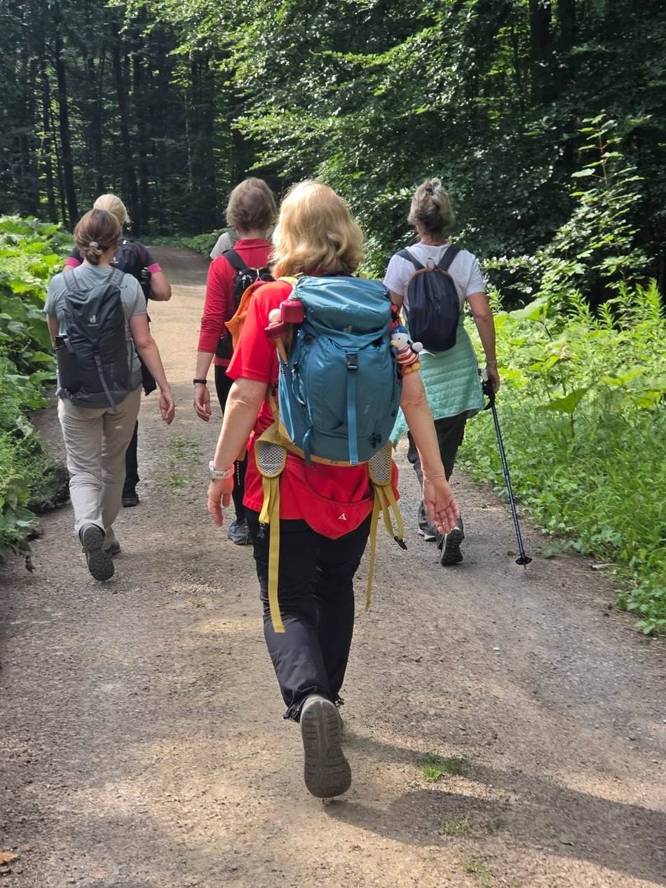 Frauengruppe wandert durch den Wald